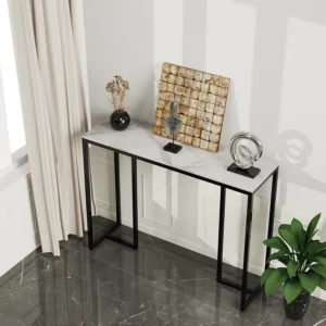 Schmaler Flur-Konsolentisch aus Sinterstein und schwarzem Metall – 100 cm